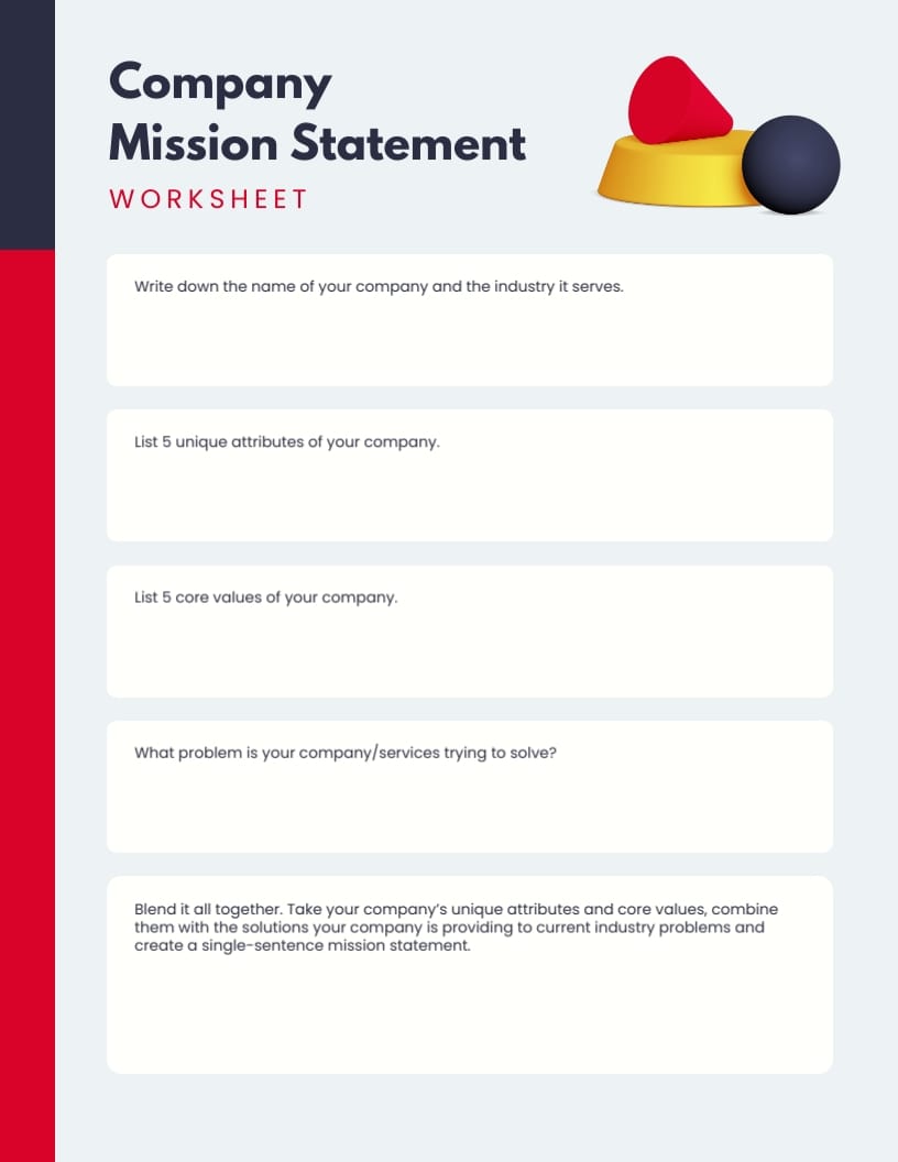 Company Mission Statement Worksheet Template