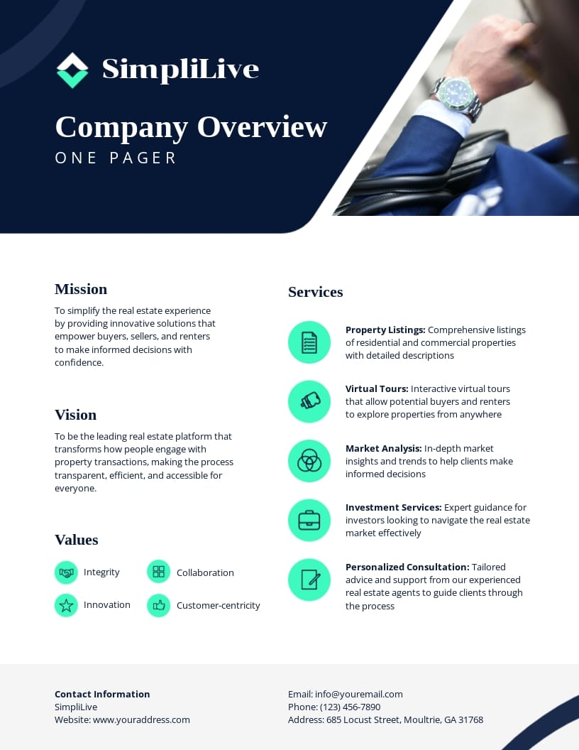 Company Overview One Pager Template