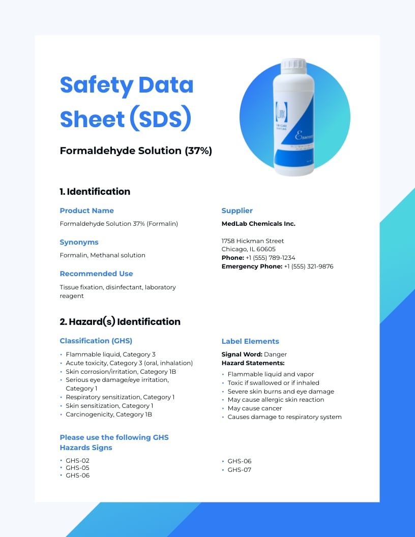 Compliance Tool Safety Data Sheet Template