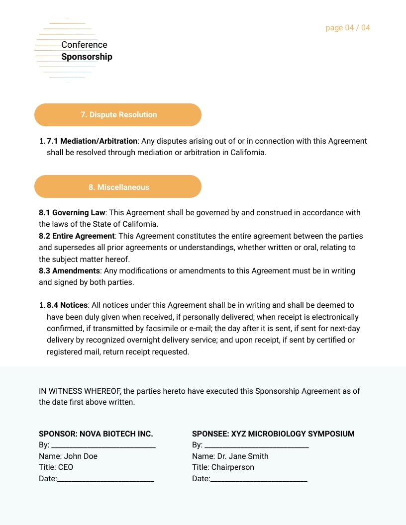 Conference Sponsorship Contract Template - Slide 3 Conference Sponsorship Contract Template - Slide 3