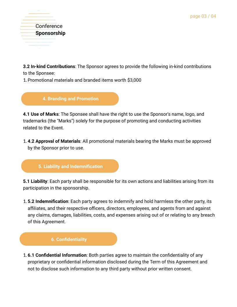 Conference Sponsorship Contract Template - Slide 4 Conference Sponsorship Contract Template - Slide 4