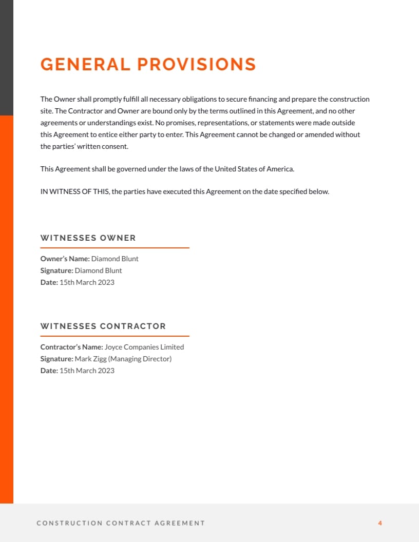 Construction Contract Agreement Template - Slide 5 Construction Contract Agreement Template - Slide 5