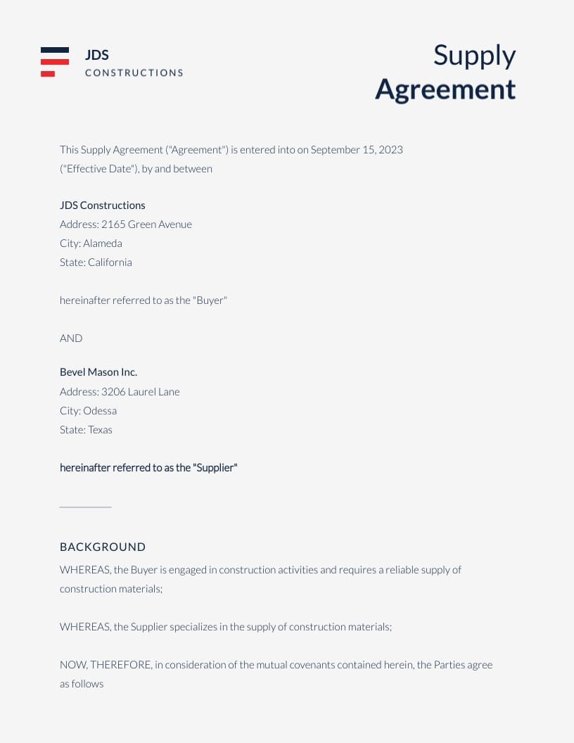 Construction Supply Contract Template - Slide 2 Construction Supply Contract Template - Slide 2
