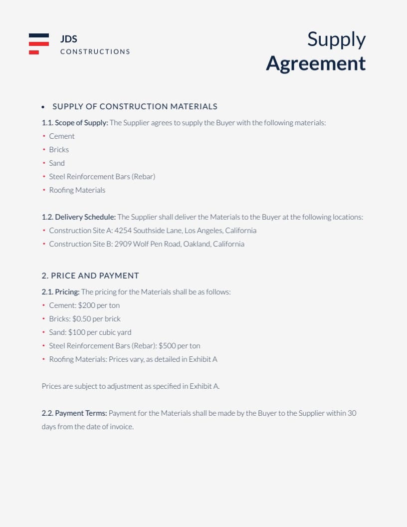 Construction Supply Contract Template - Slide 3 Construction Supply Contract Template - Slide 3