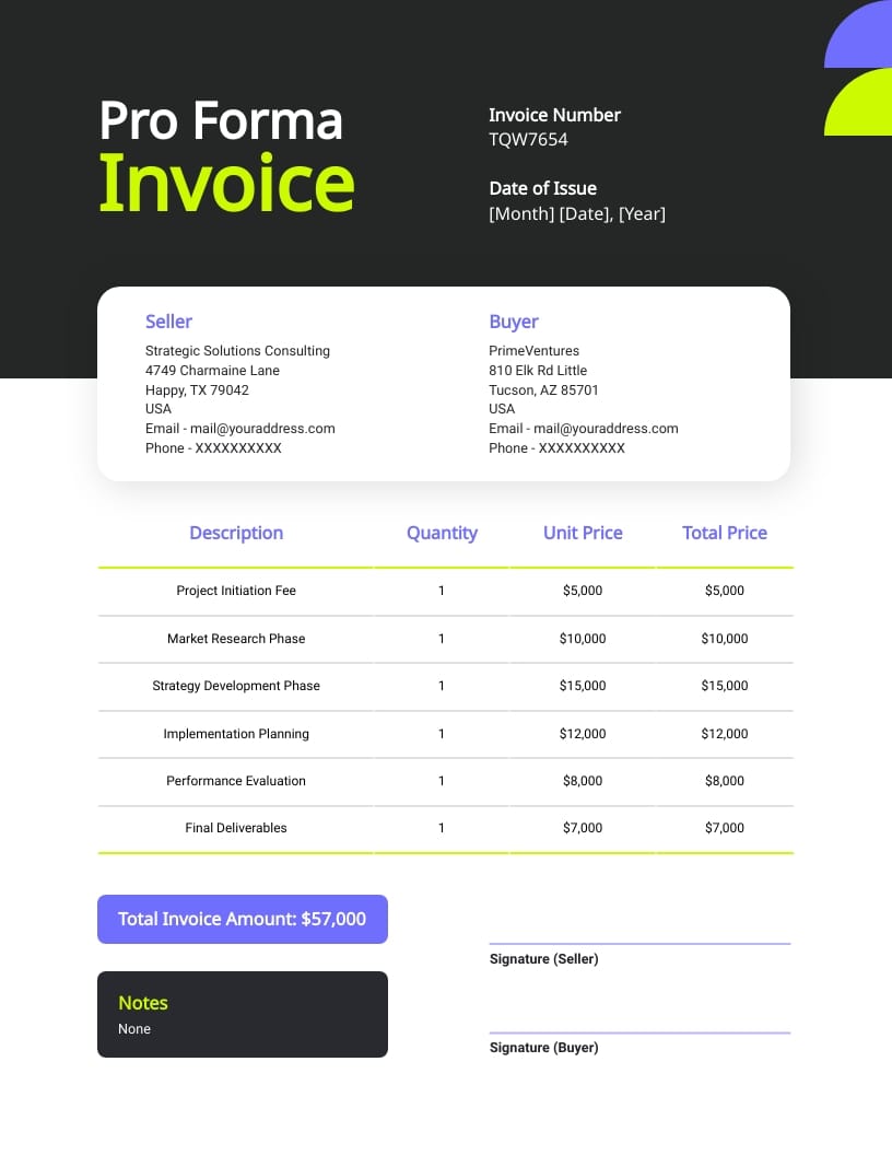 Consulting Services Pro Forma Invoice Template