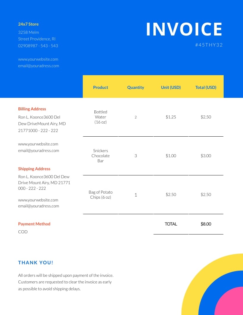 Convenience Store Invoice Template