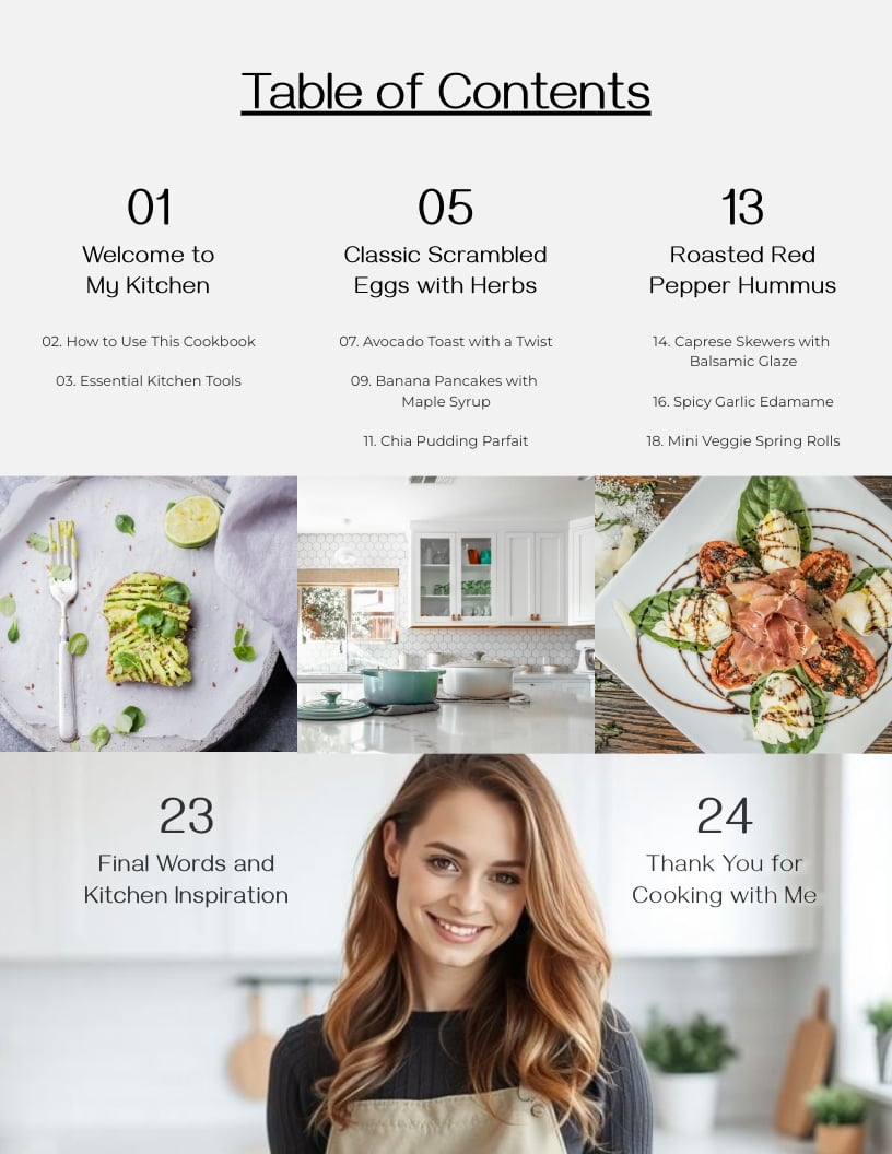 Cookbook Table of Contents Template