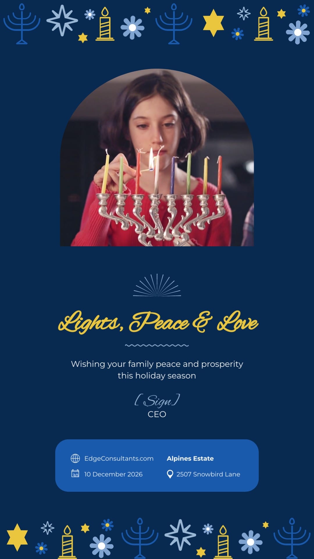 Animated Corporate Hanukkah Greeting Card Vertical Template