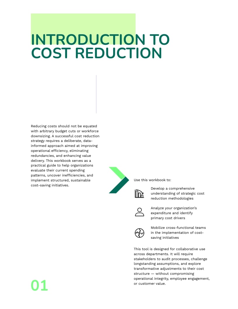 Cost Reduction Workbook Template - Slide 3 Cost Reduction Workbook Template - Slide 3