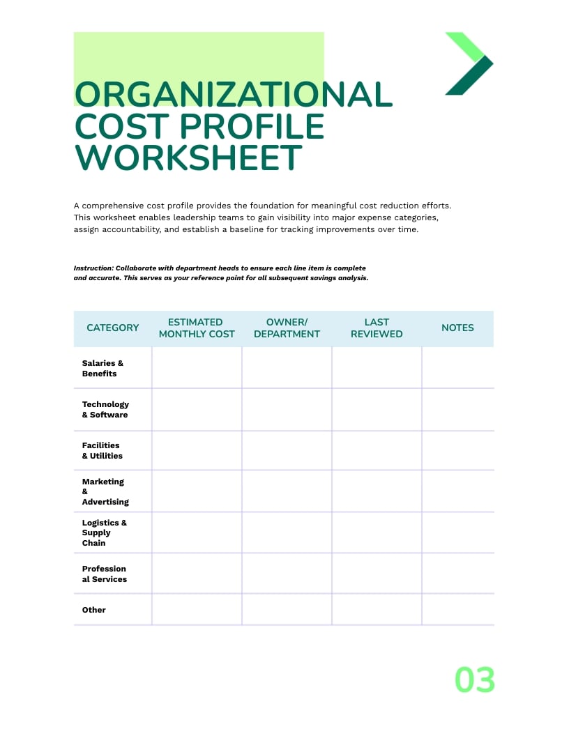 Cost Reduction Workbook Template - Slide 5 Cost Reduction Workbook Template - Slide 5