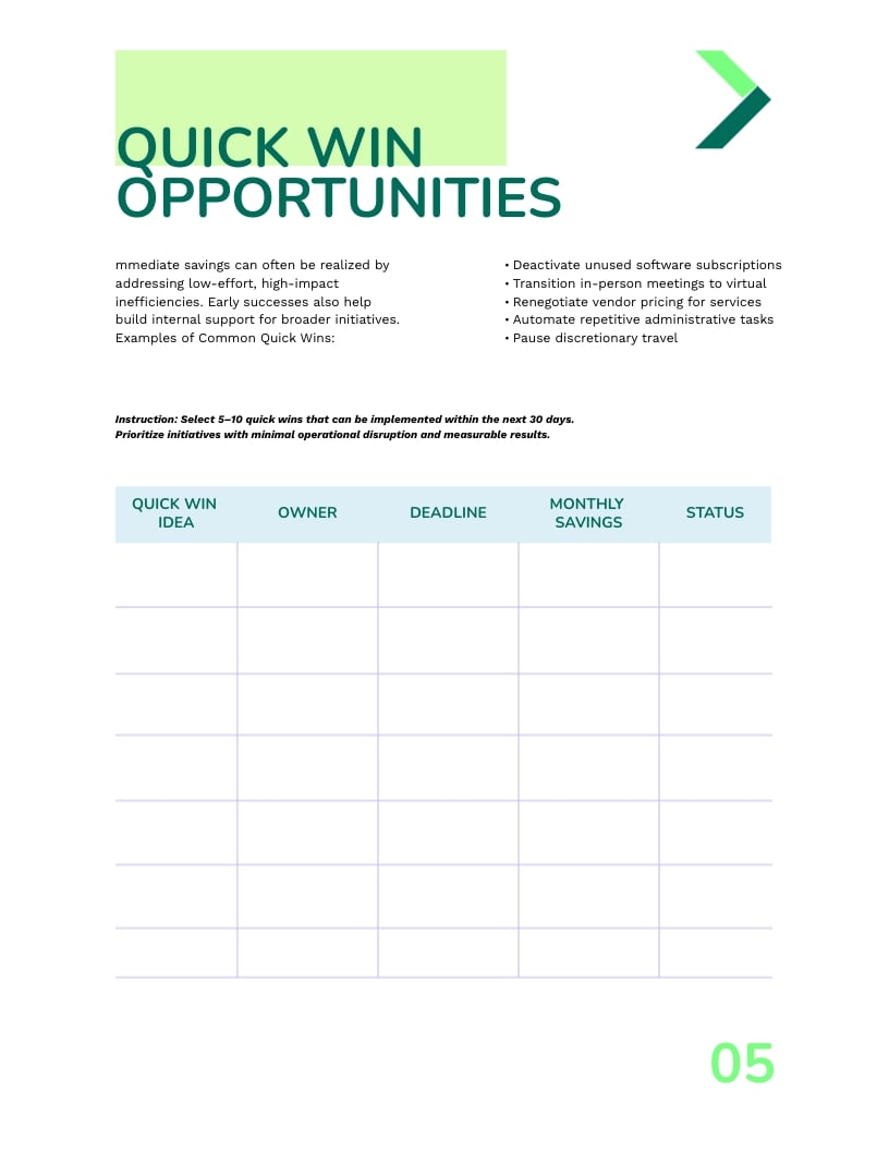 Cost Reduction Workbook Template - Slide 7 Cost Reduction Workbook Template - Slide 7