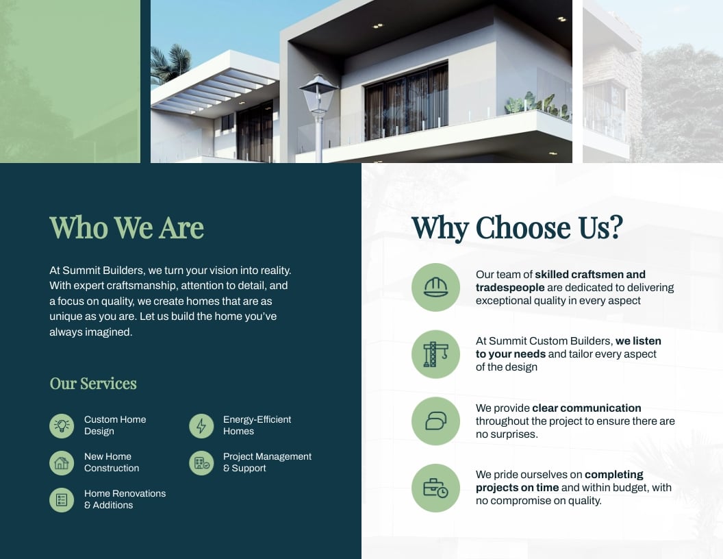 Custom Home Builder Brochure Template - Slide 2 Custom Home Builder Brochure Template - Slide 2