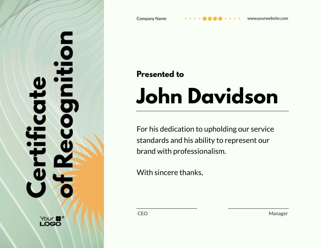 Customer Support Employee Recognition Certificate Template