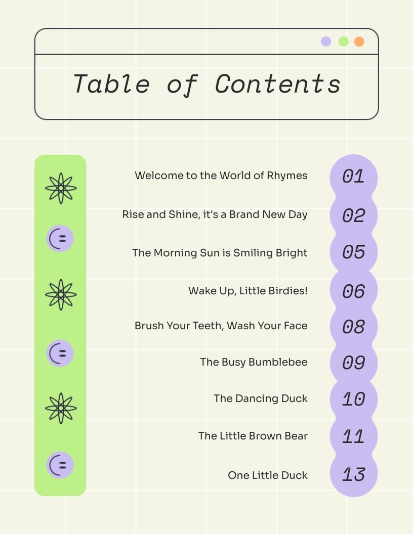 Cute Table of Contents Template