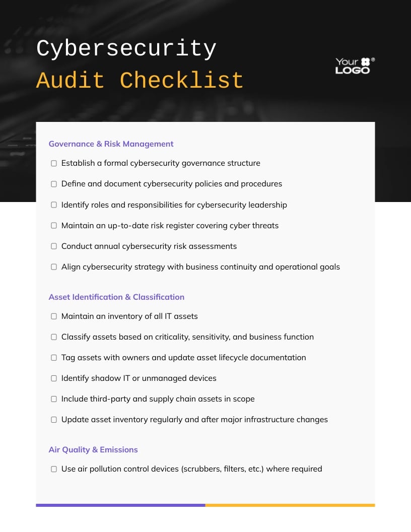 Cybersecurity Audit Checklist Template