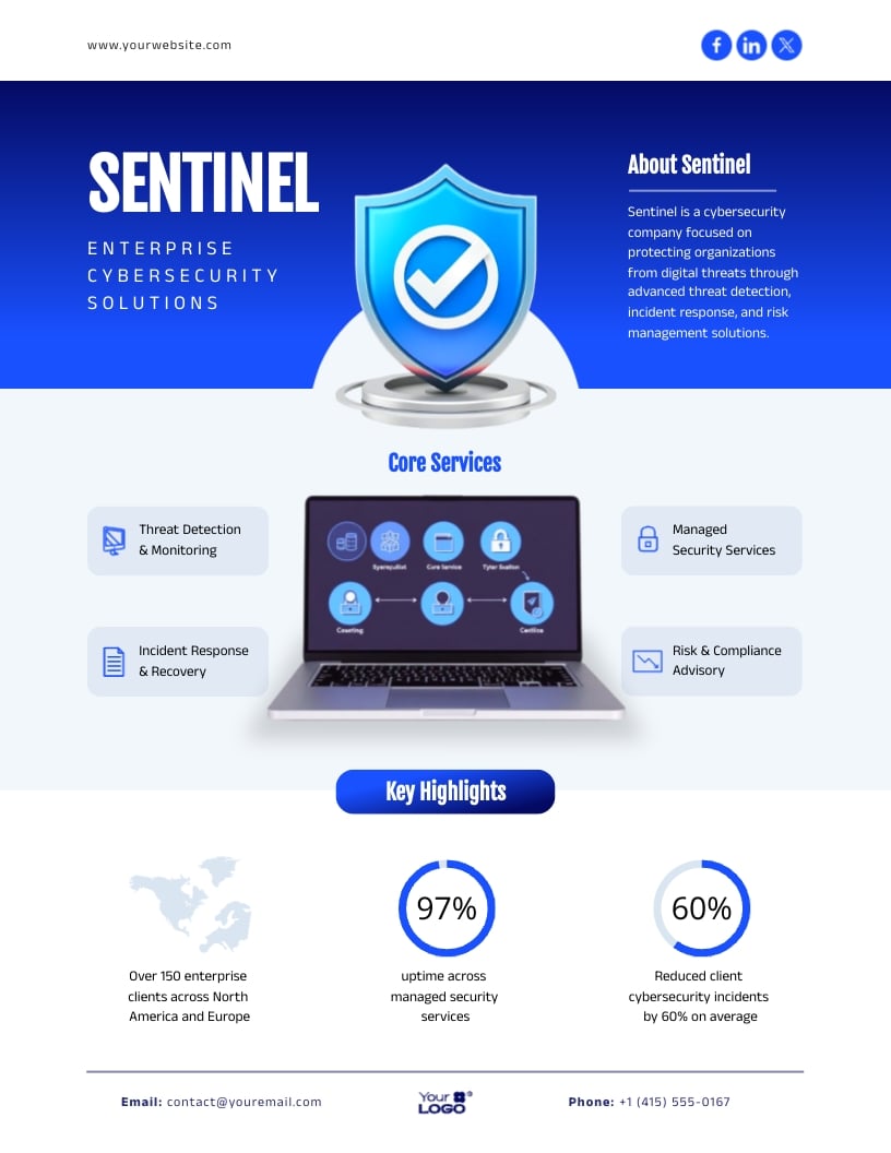 Cybersecurity Company Overview One Pager Template