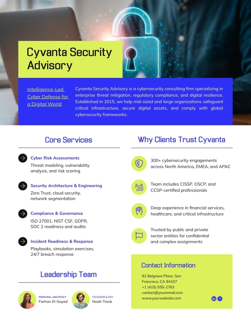 Cybersecurity Consulting One Pager Template