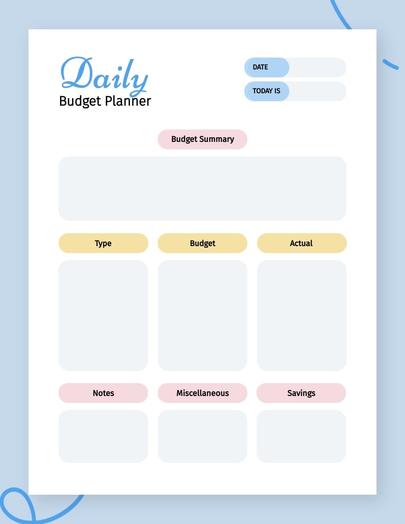 Daily Budget Planner Template