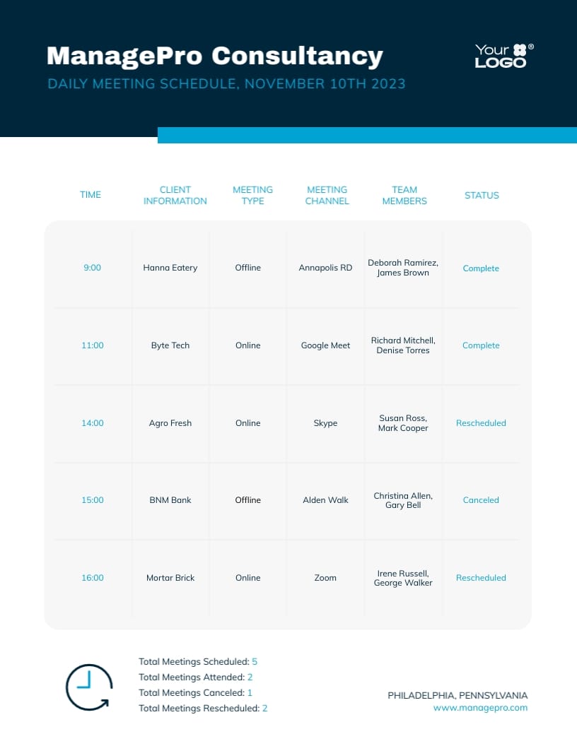 Daily Client Meeting Schedule Template