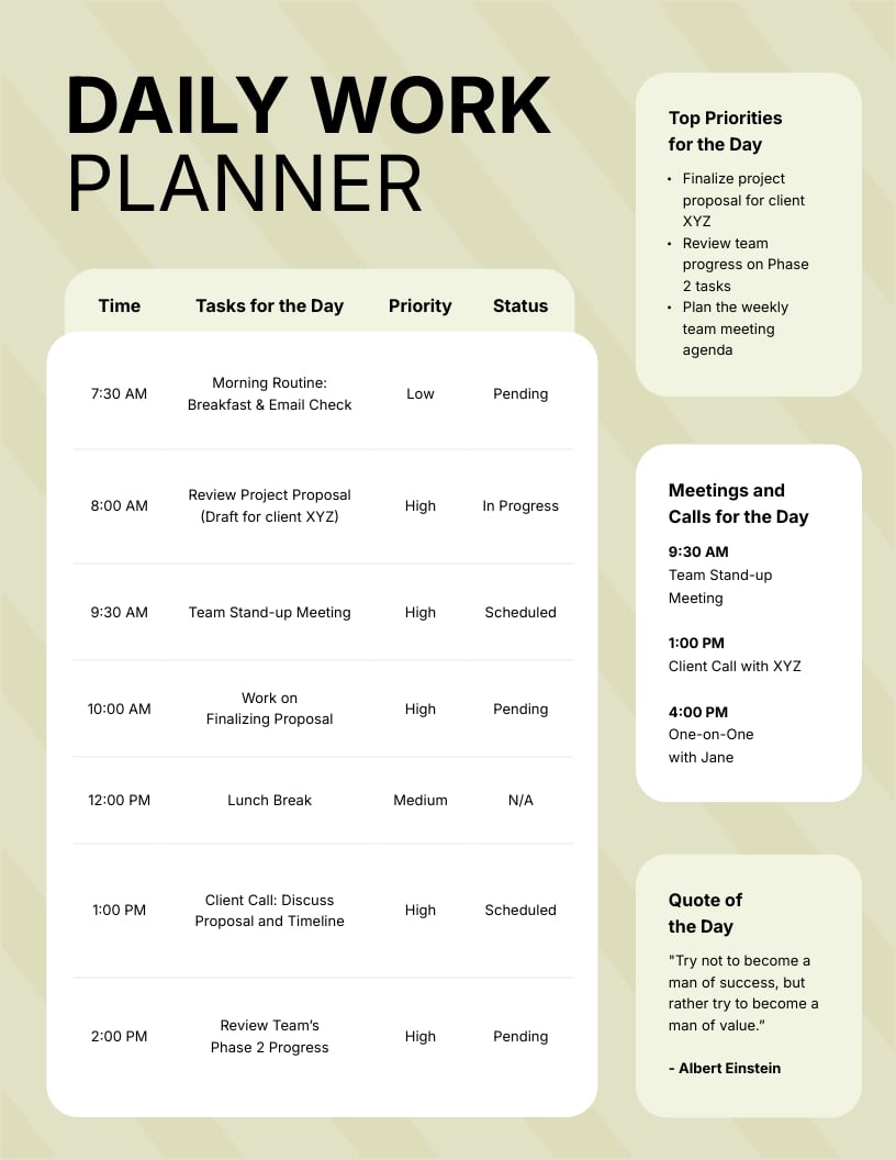 Daily Work Planner Template