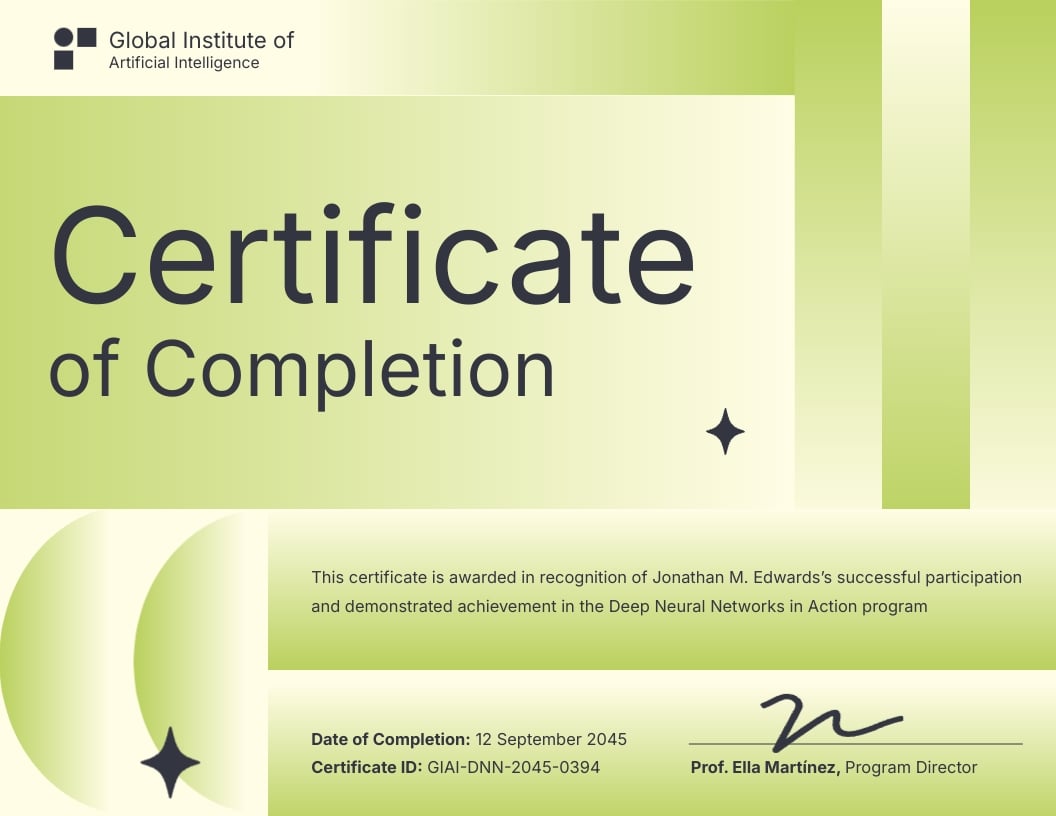 Deep Neural Networks AI Course Certificate Template Deep Neural Networks AI Course Certificate Template