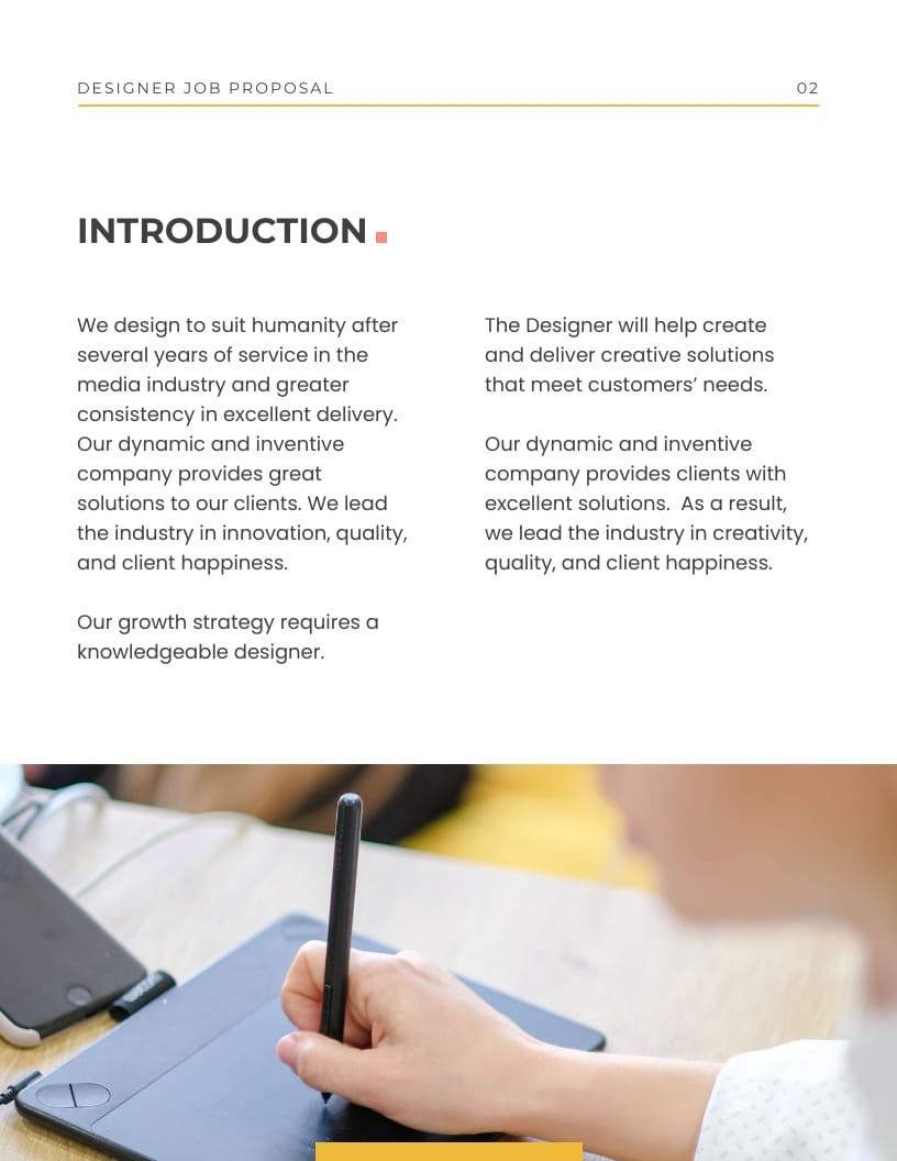 Designer Job Proposal Template - Slide 2 Designer Job Proposal Template - Slide 2