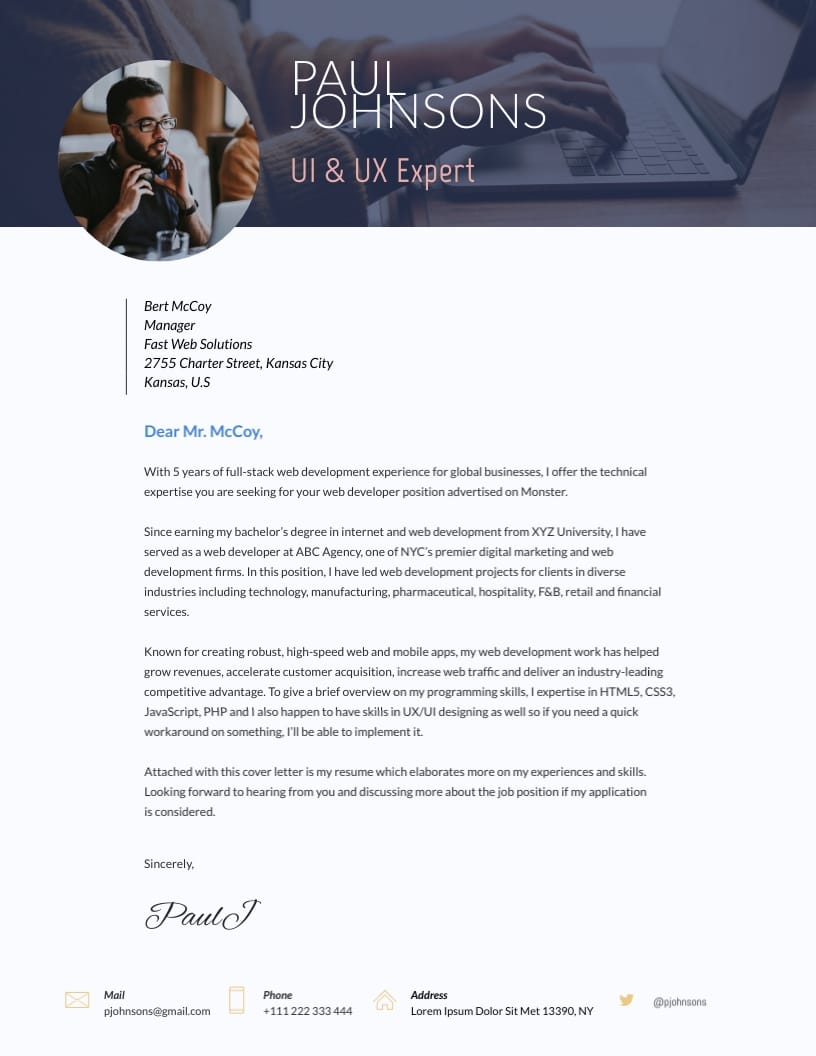 Web Designer Cover Letter - Knowing And Sharing (816 x 1056 Pixel)