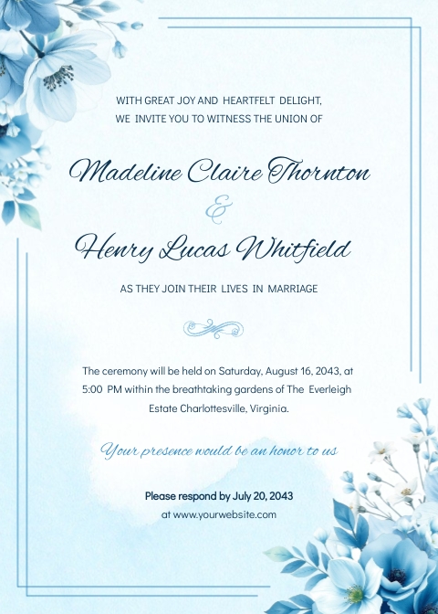 Dusty Blue Wedding Invitation Template