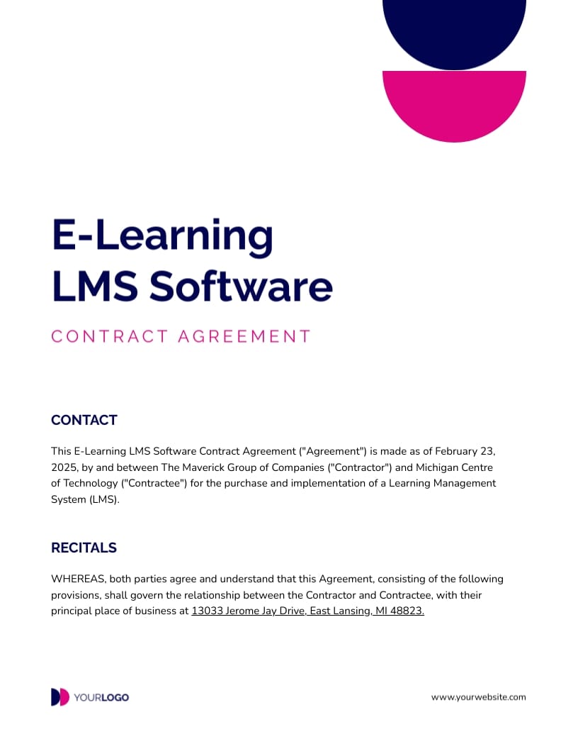 E-Learning LMS Software Contract Agreement Template