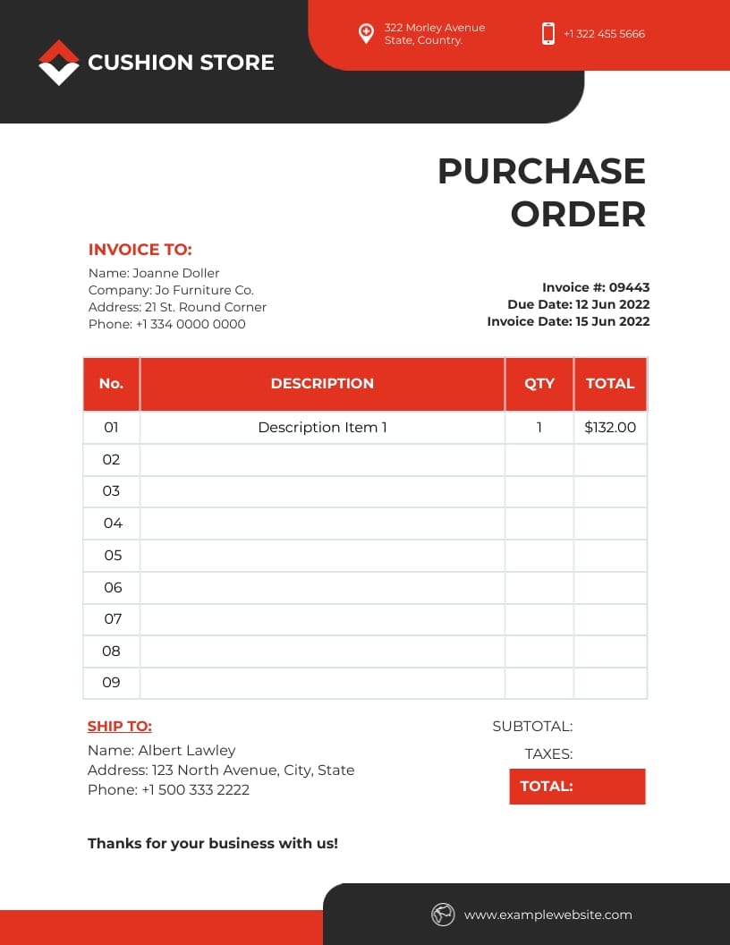 Ecommerce Purchase Order Template