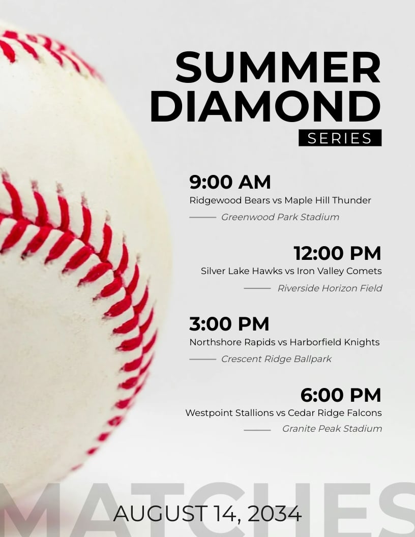 Editable Baseball Schedule Template
