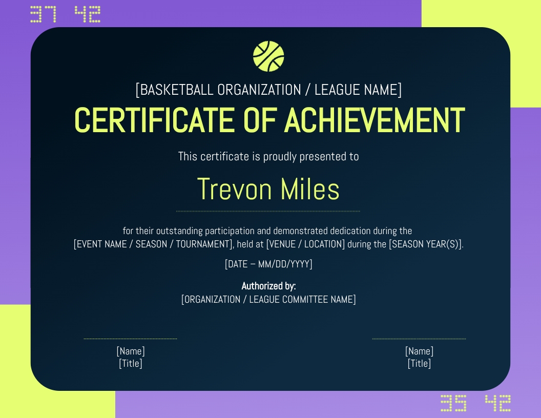 Editable Basketball Certificate Template