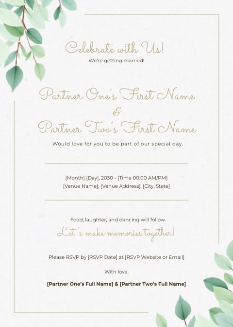 Editable Wedding Invitation Template Editable Wedding Invitation Template