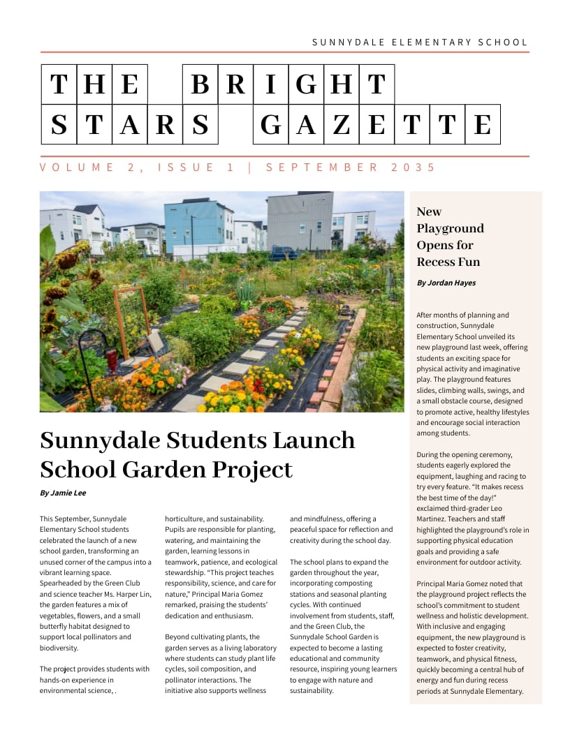 Elementary School Newspaper Template Elementary School Newspaper Template