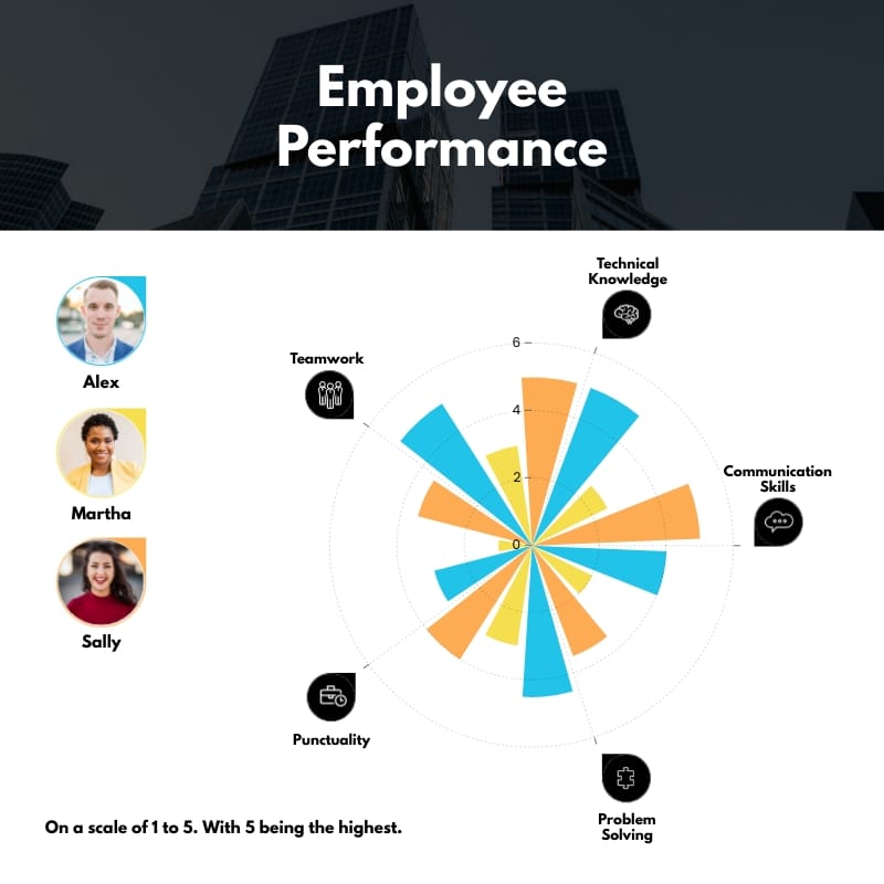 Employee Performance Polar Area Chart Square Template