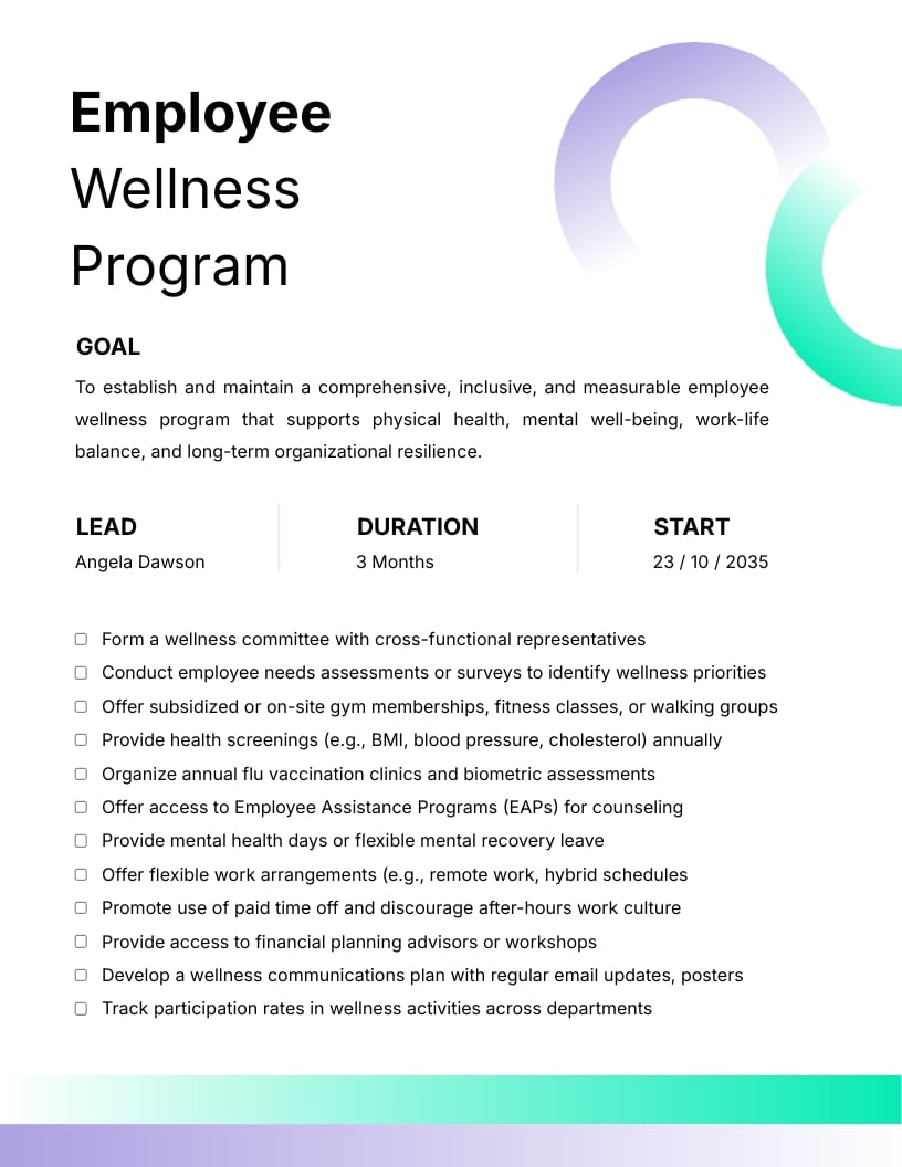 Employee Wellness Program Checklist Template