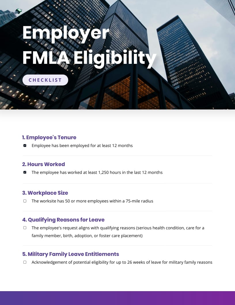 Employer FMLA Eligibility Checklist Template Employer FMLA Eligibility Checklist Template
