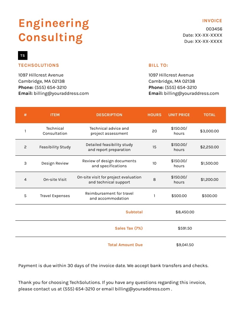 Engineering Consulting Payment Invoice Template