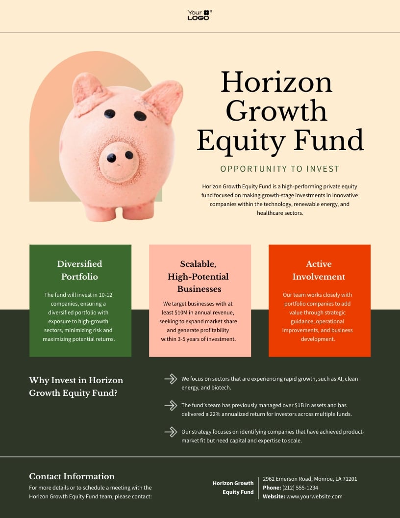 Equity Investment Fund One Pager Template