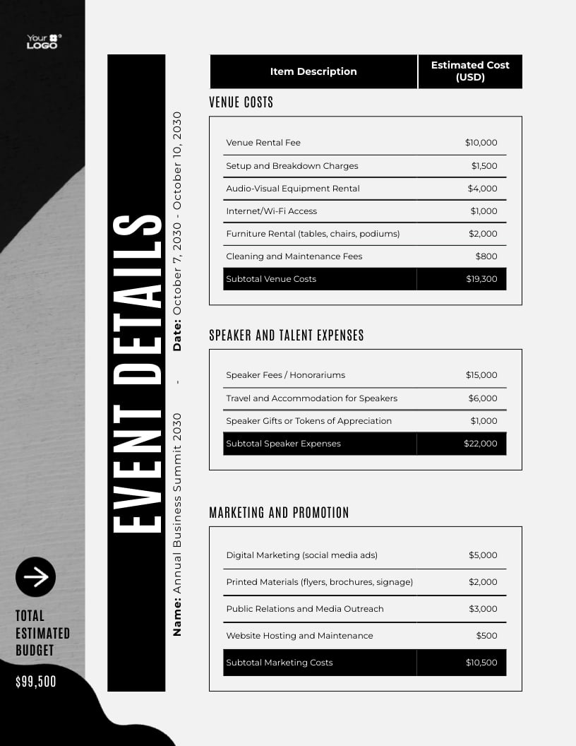 Event Budget Template