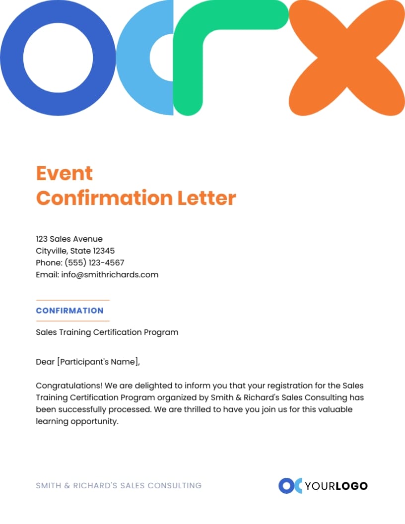 Event Confirmation Letter Template