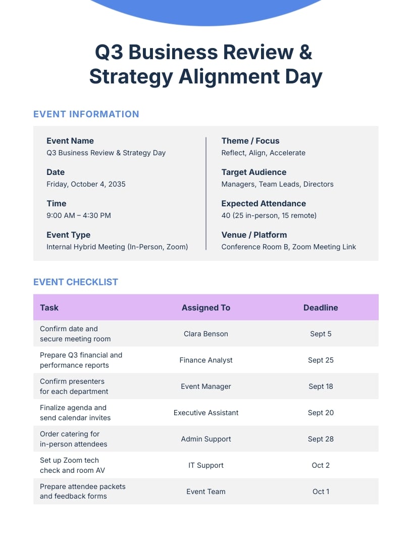 Event Planning Plan Template Event Planning Plan Template