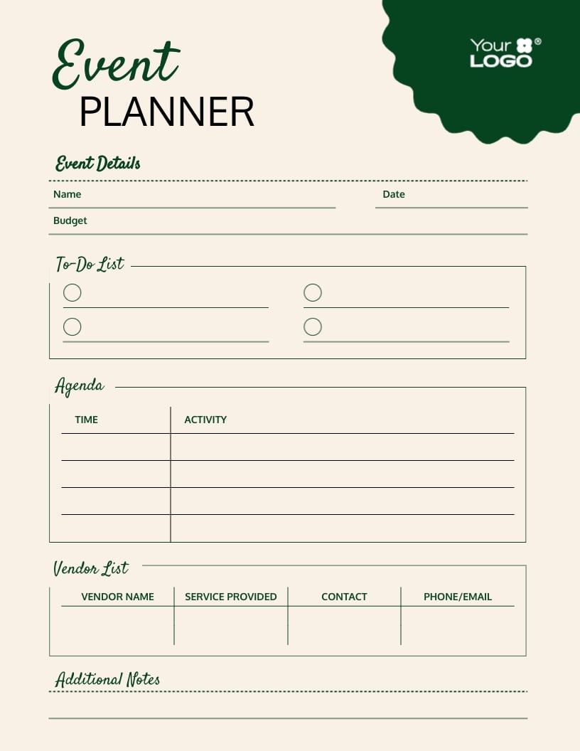 Event To Do Planner Template