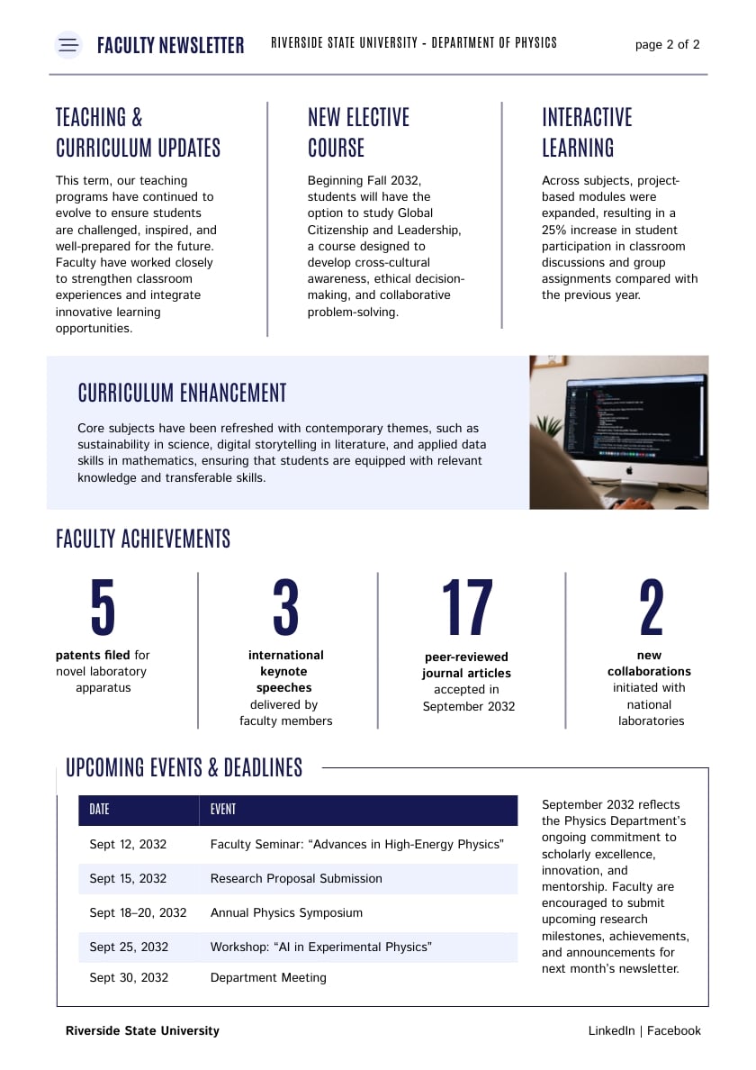 Faculty Newsletter Layout Template - Slide 2 Faculty Newsletter Layout Template - Slide 2