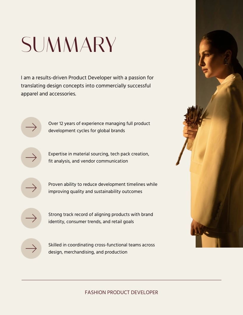 Fashion Product Developer Portfolio Template - Slide 3 Fashion Product Developer Portfolio Template - Slide 3