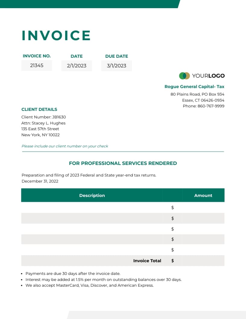 Finance Service Invoice Template