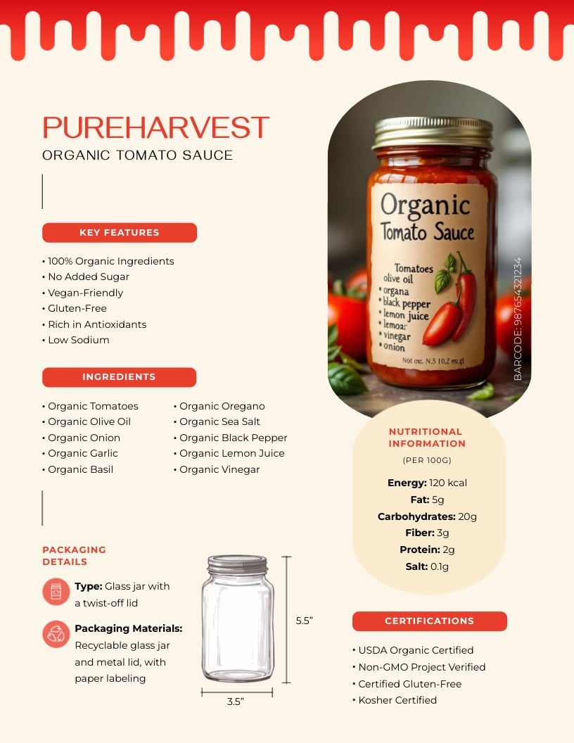 Food Product Spec Sheet Template