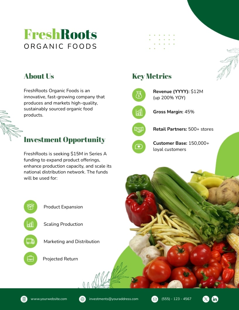 Food Products Investment Pitch One Pager Template