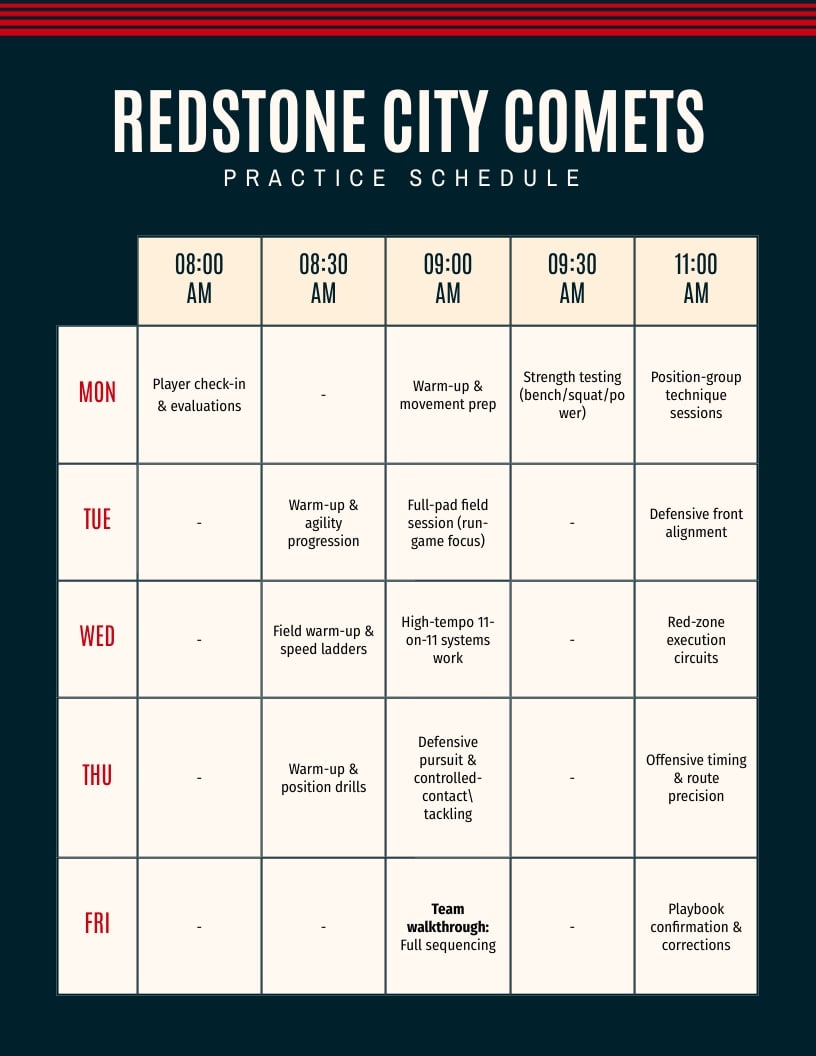 Football Practice Schedule Template