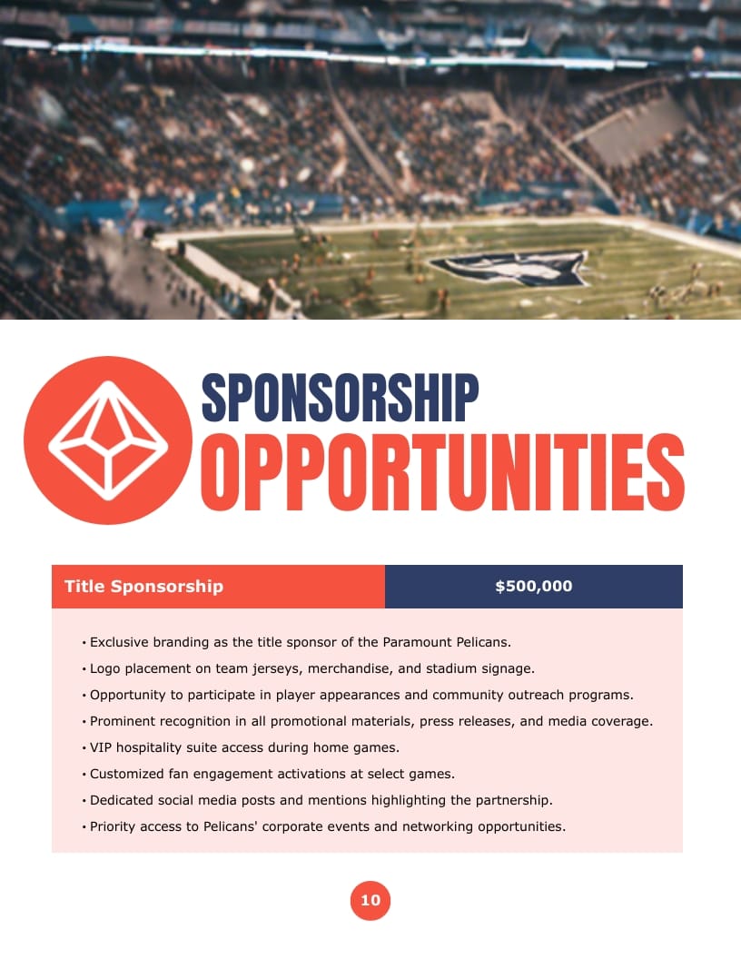 Football Sponsorship Proposal Template - Slide 10 Football Sponsorship Proposal Template - Slide 10